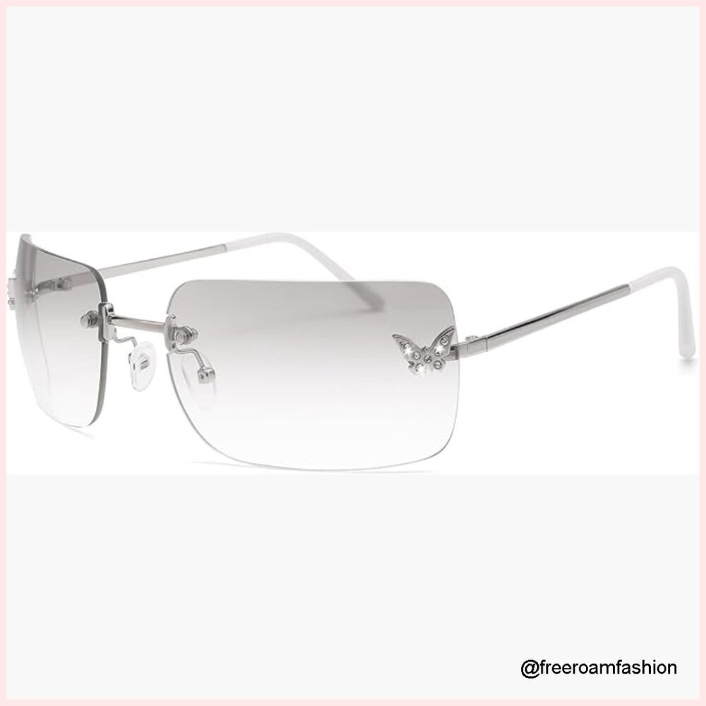 Y2K Rimless Sunglasses for Women, UV400 Protection, Trendy Rave Shades